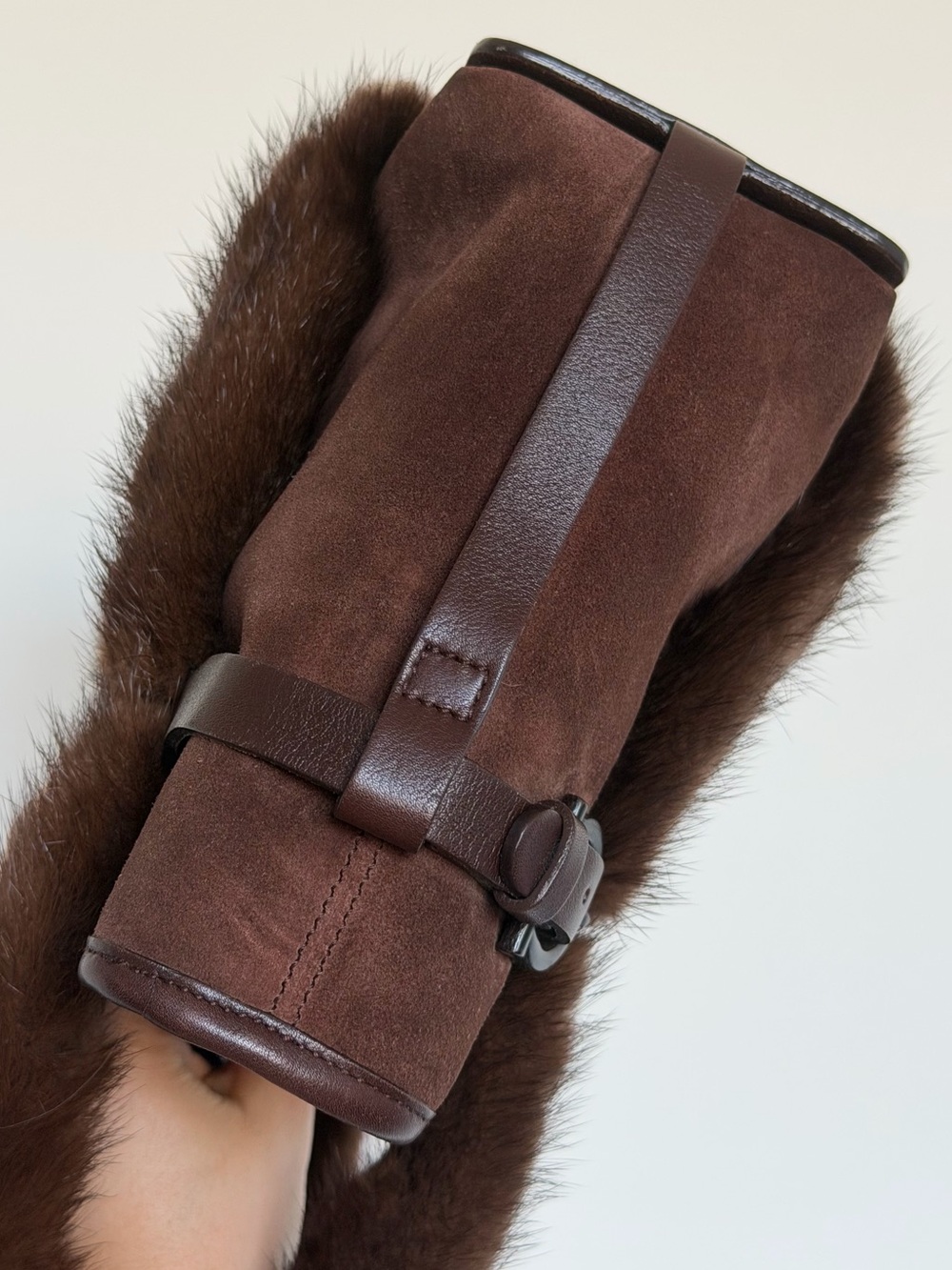 Salvatore Ferragamo Brown Suede Mink Fur Handle Bag - Picture 5 of 13